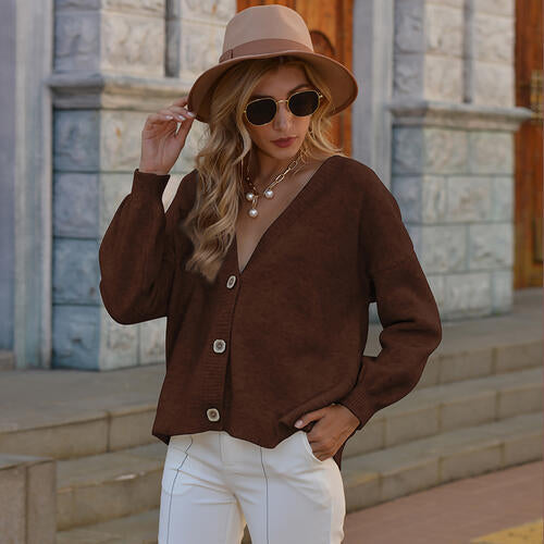 Button Up V-Neck Long Sleeve Sweater Cardigan