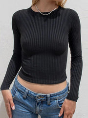 Solid Rib Crew Neck Slim Long Sleeve Knit - HouseofHalley