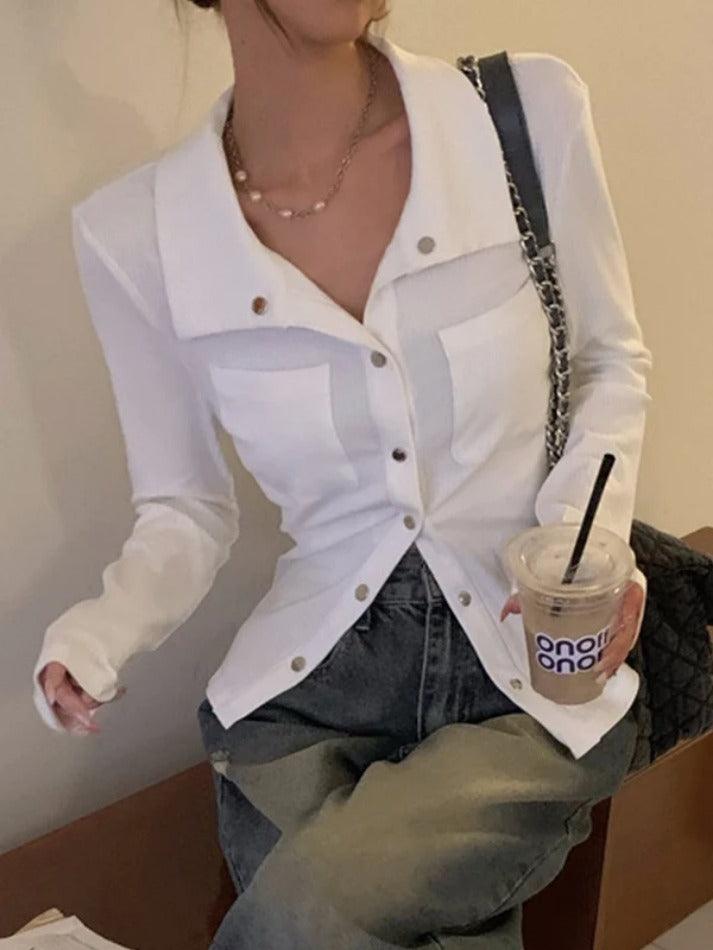 Metal Button Polo Neck Knit - HouseofHalley