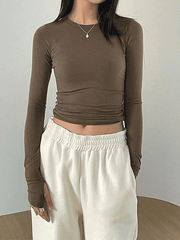 Basic Solid Long Sleeve Crop Top - HouseofHalley