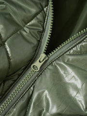 Solid Color Argyle High Neck Drawstring Short Puffer Jacket - HouseofHalley