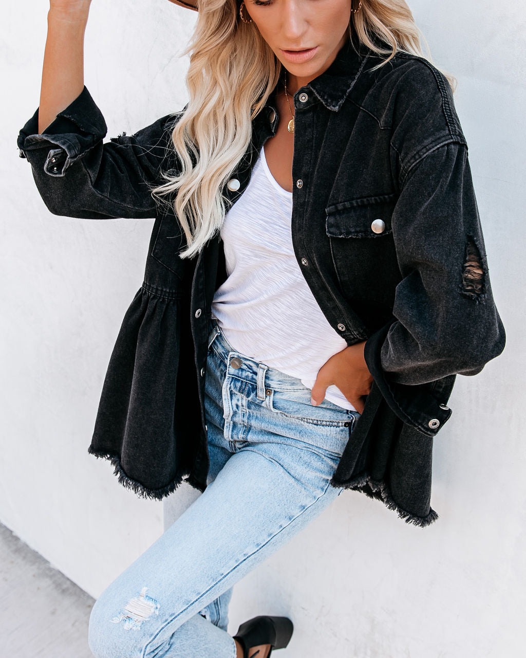 Best Distressed Denim Button Down Shirt Jacket