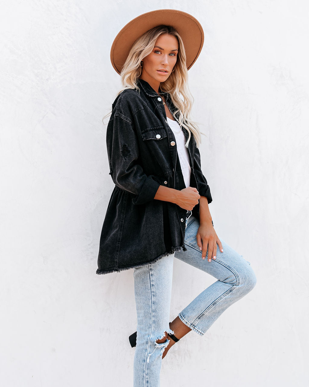 Best Distressed Denim Button Down Shirt Jacket