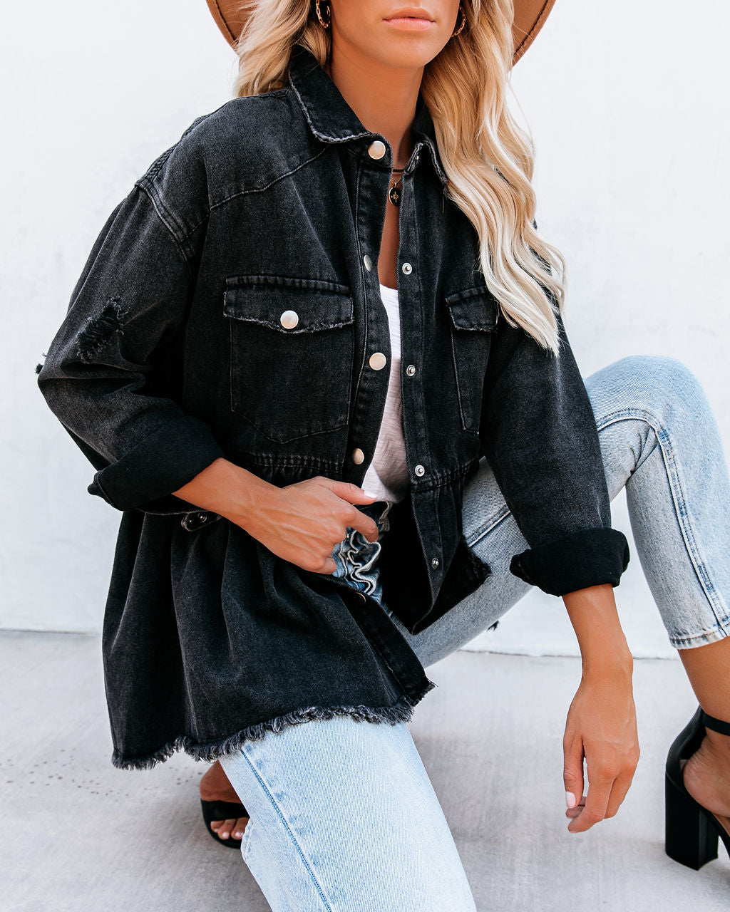 Best Distressed Denim Button Down Shirt Jacket