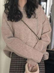 Solid Crew Neck Knit Sweater - HouseofHalley