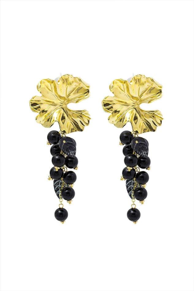 Black Bead Grape Cluster Drop Earrings - HouseofHalley