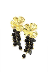 Black Bead Grape Cluster Drop Earrings