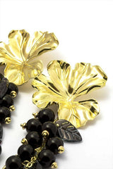 Black Bead Grape Cluster Drop Earrings