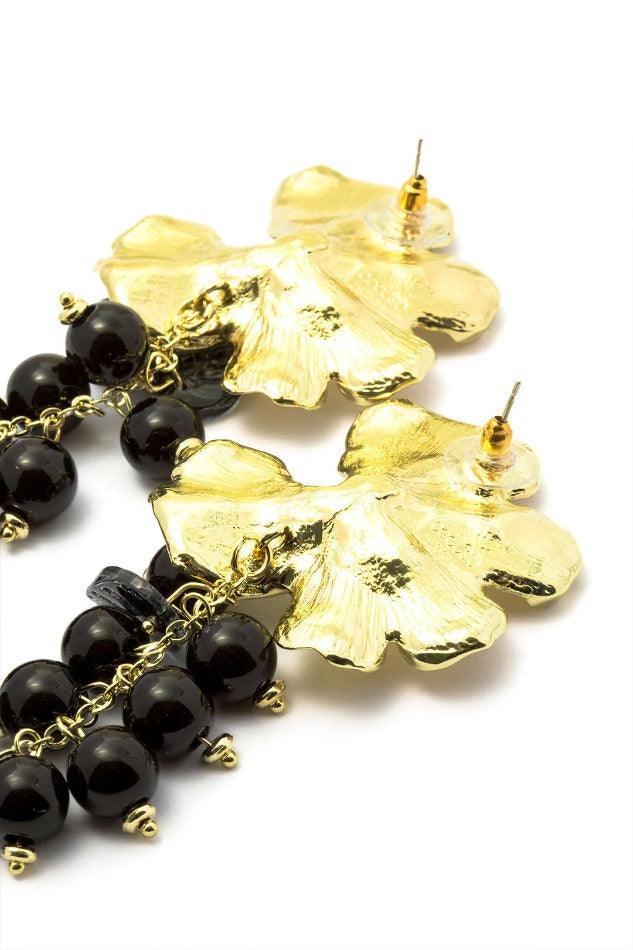 Black Bead Grape Cluster Drop Earrings