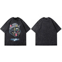 Black Cat Printed Oversized T-Shirt