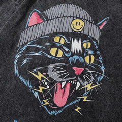 Black Cat Printed Oversized T-Shirt