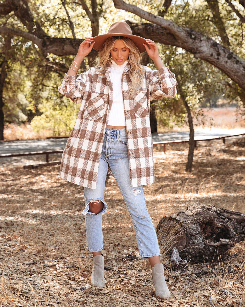 Bridgeview Pocketed Plaid Coat - Mocha