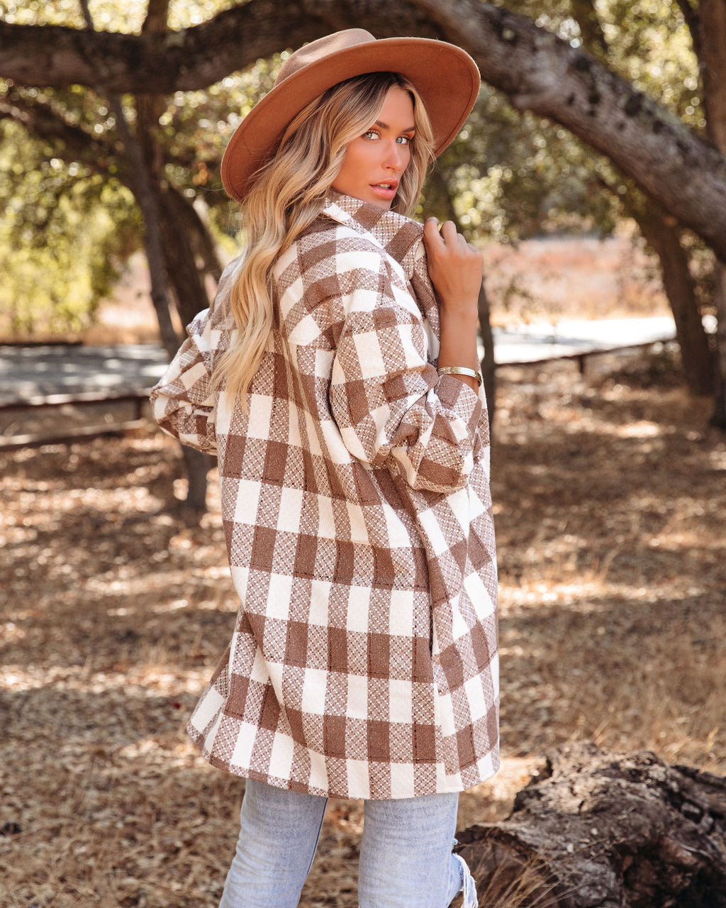 Bridgeview Pocketed Plaid Coat - Mocha