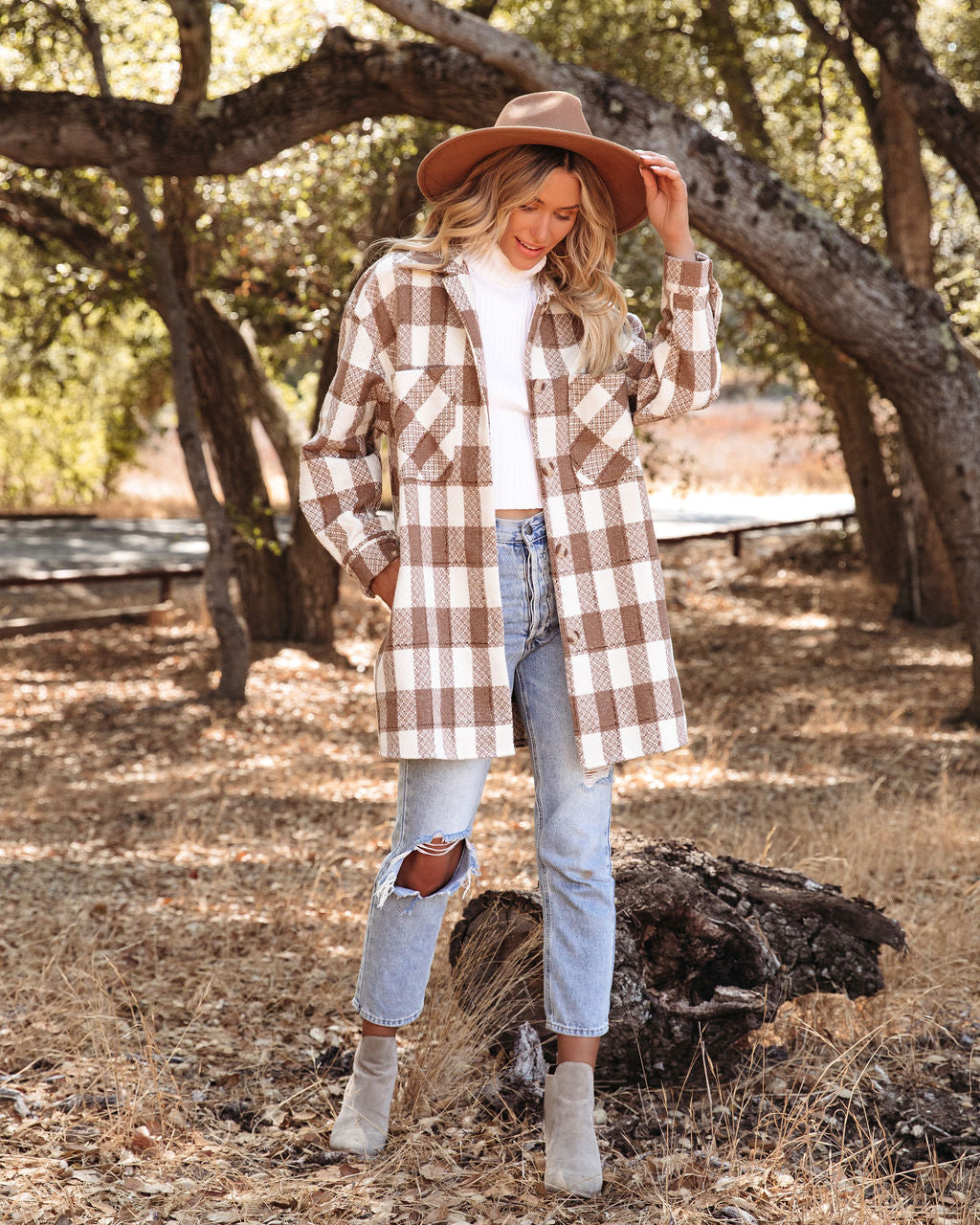 Bridgeview Pocketed Plaid Coat - Mocha