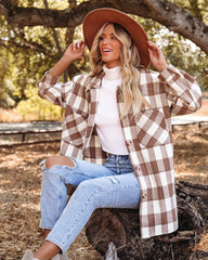 Bridgeview Pocketed Plaid Coat - Mocha