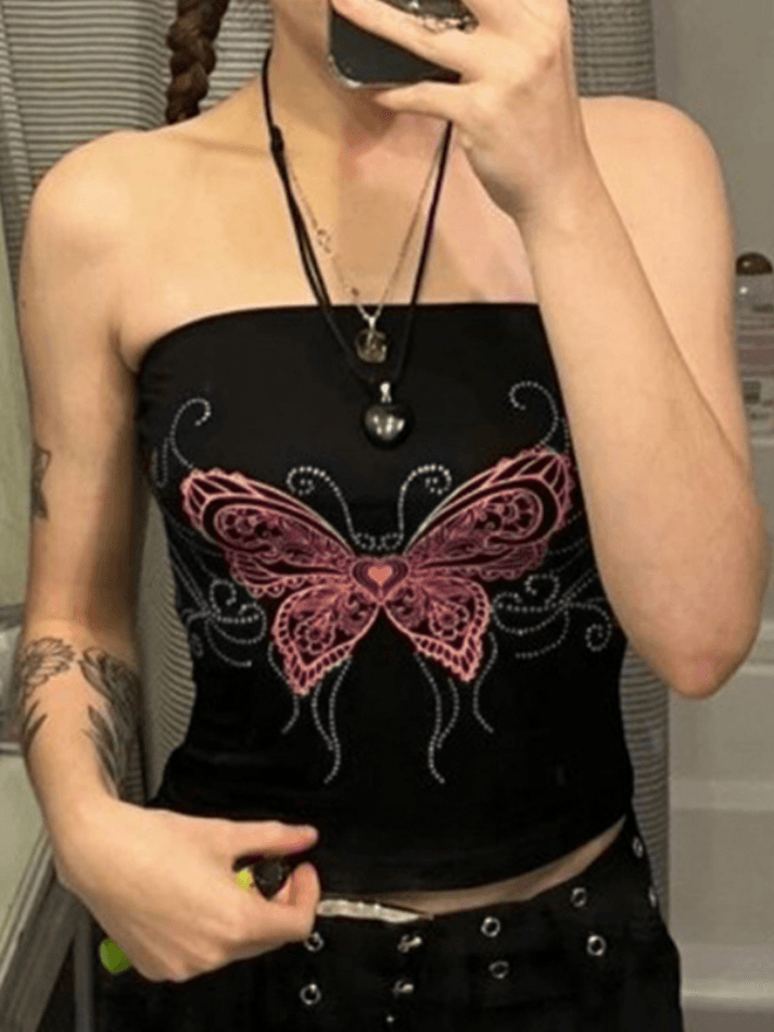 Butterfly Print Bandeau Top