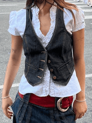 Buttoned Denim Y2K Corset Top - HouseofHalley