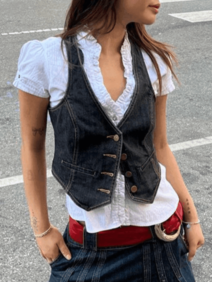 Buttoned Denim Y2K Corset Top - HouseofHalley