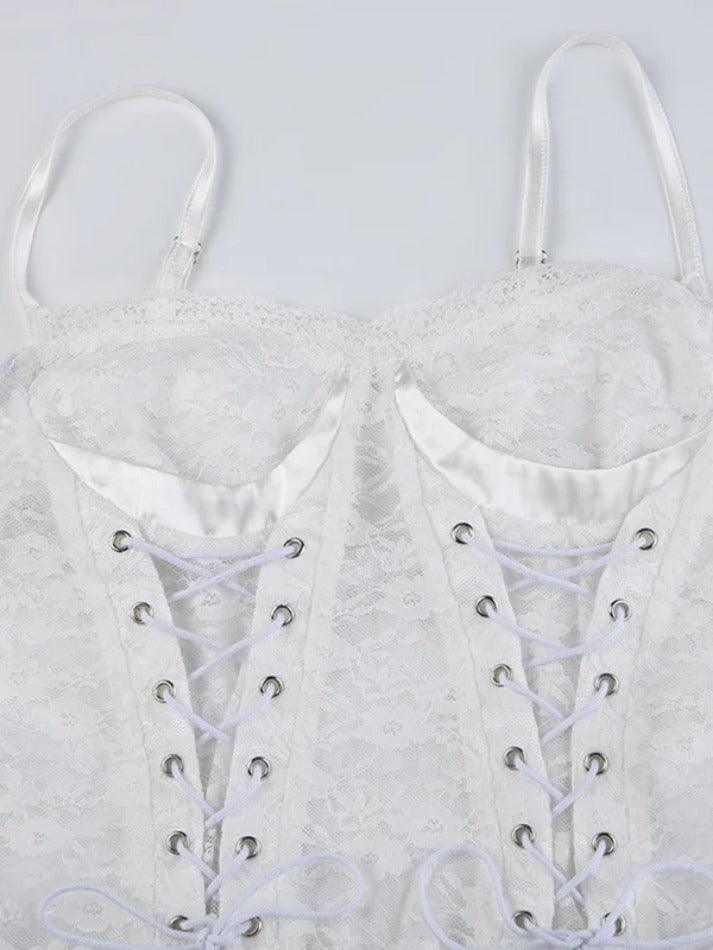 Lace Splice Crossover Tie Up Cami Top - HouseofHalley