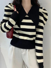 Striped Puff Sleeve Knit Sweater