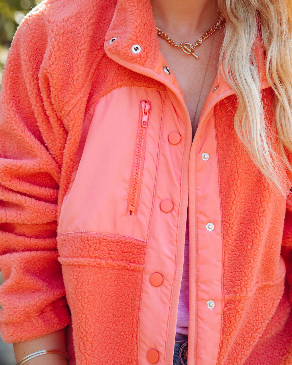 Cabin Pocketed Fleece Jacket - Coral