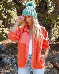 Cabin Pocketed Fleece Jacket - Coral