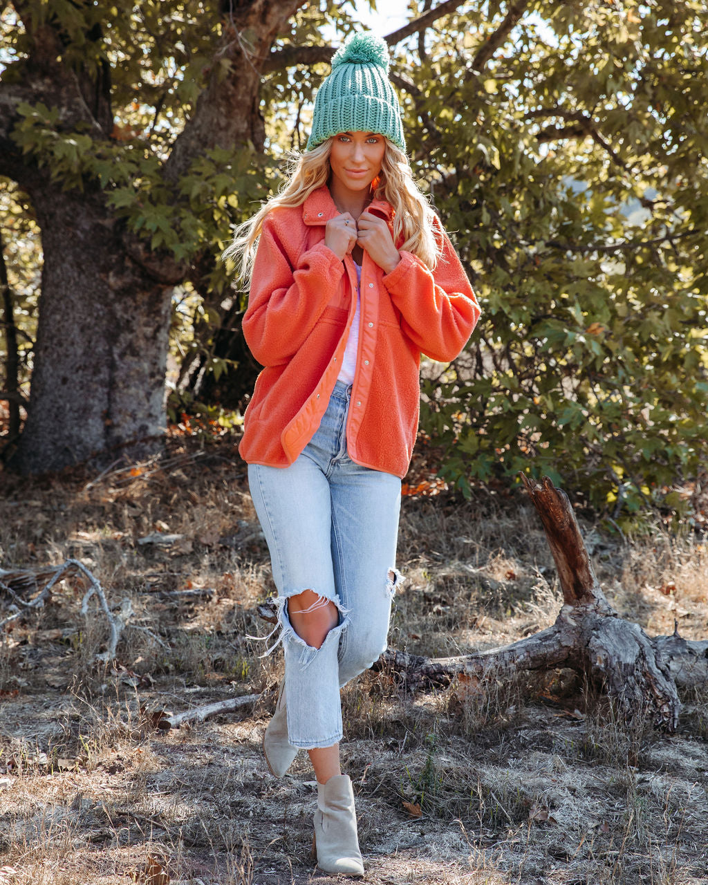 Cabin Pocketed Fleece Jacket - Coral