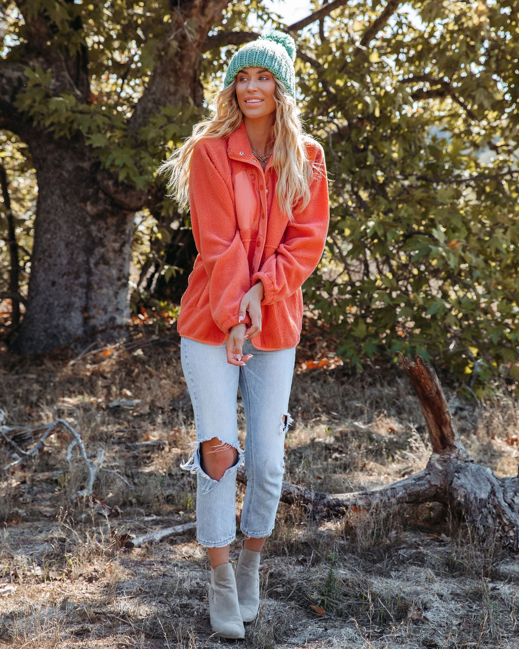 Cabin Pocketed Fleece Jacket - Coral