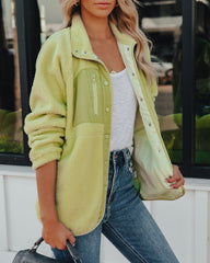 Cabin Pocketed Fleece Jacket - Lime Green