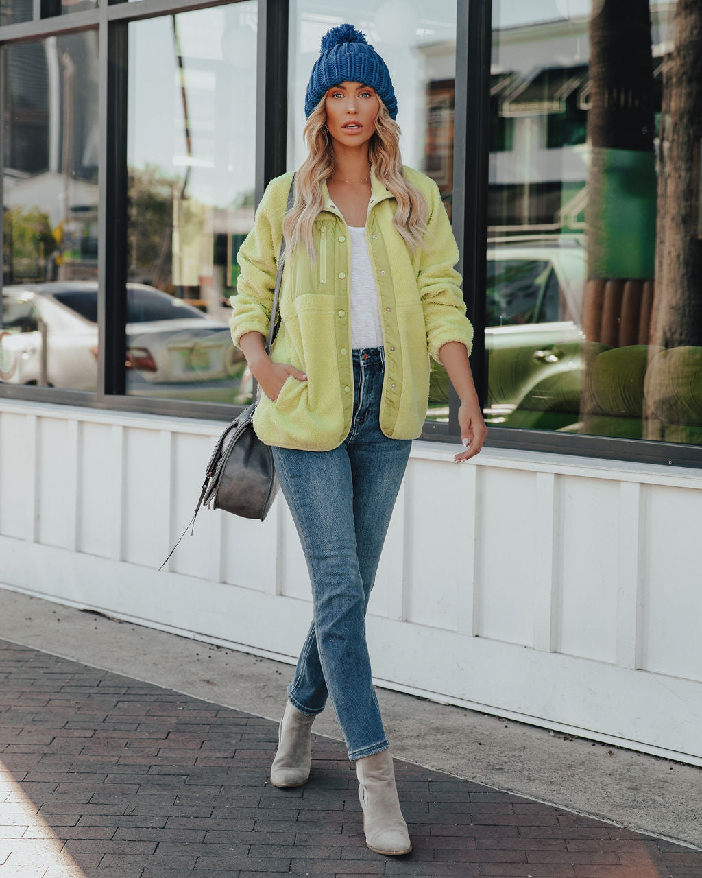 Cabin Pocketed Fleece Jacket - Lime Green