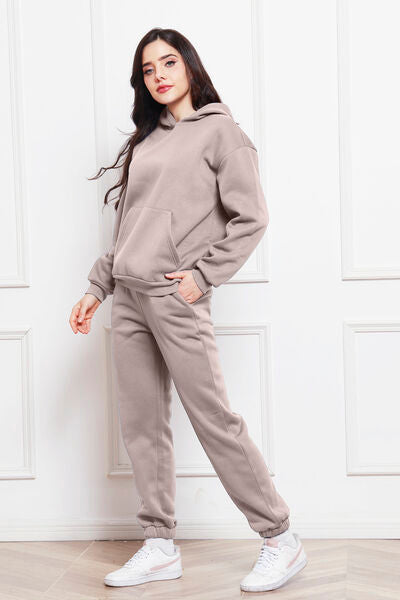 Drop Shoulder Long Sleeve Hoodie and Pants Set 2 Piece Sweater and Pants Set