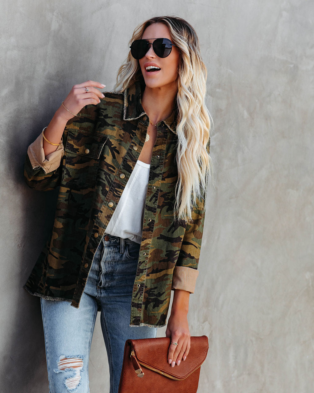 Camouflage Cotton Rock & Roll Frayed Utility Jacket