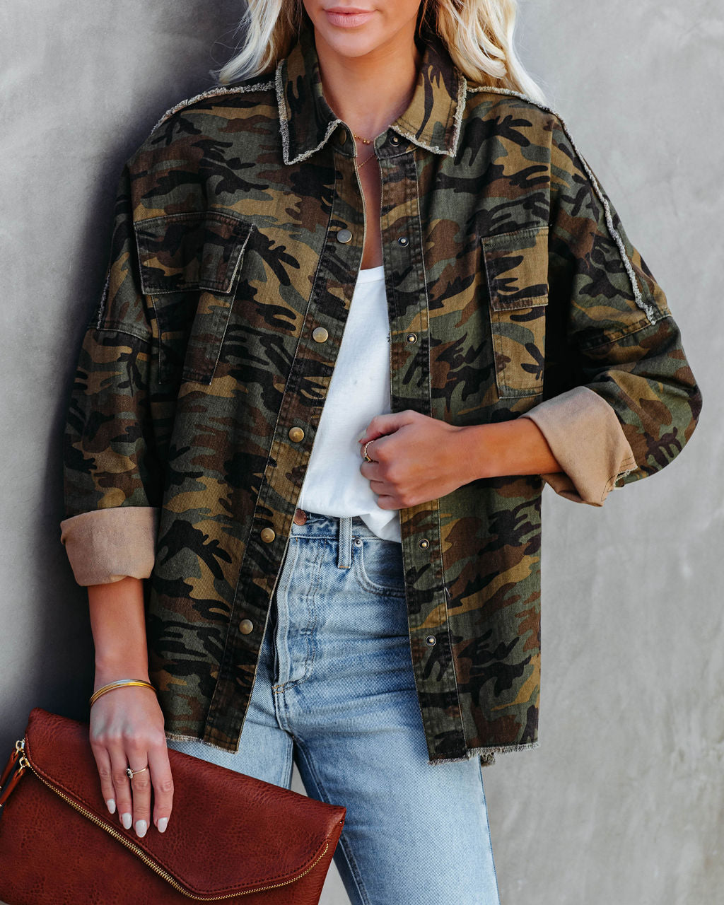 Camouflage Cotton Rock & Roll Frayed Utility Jacket