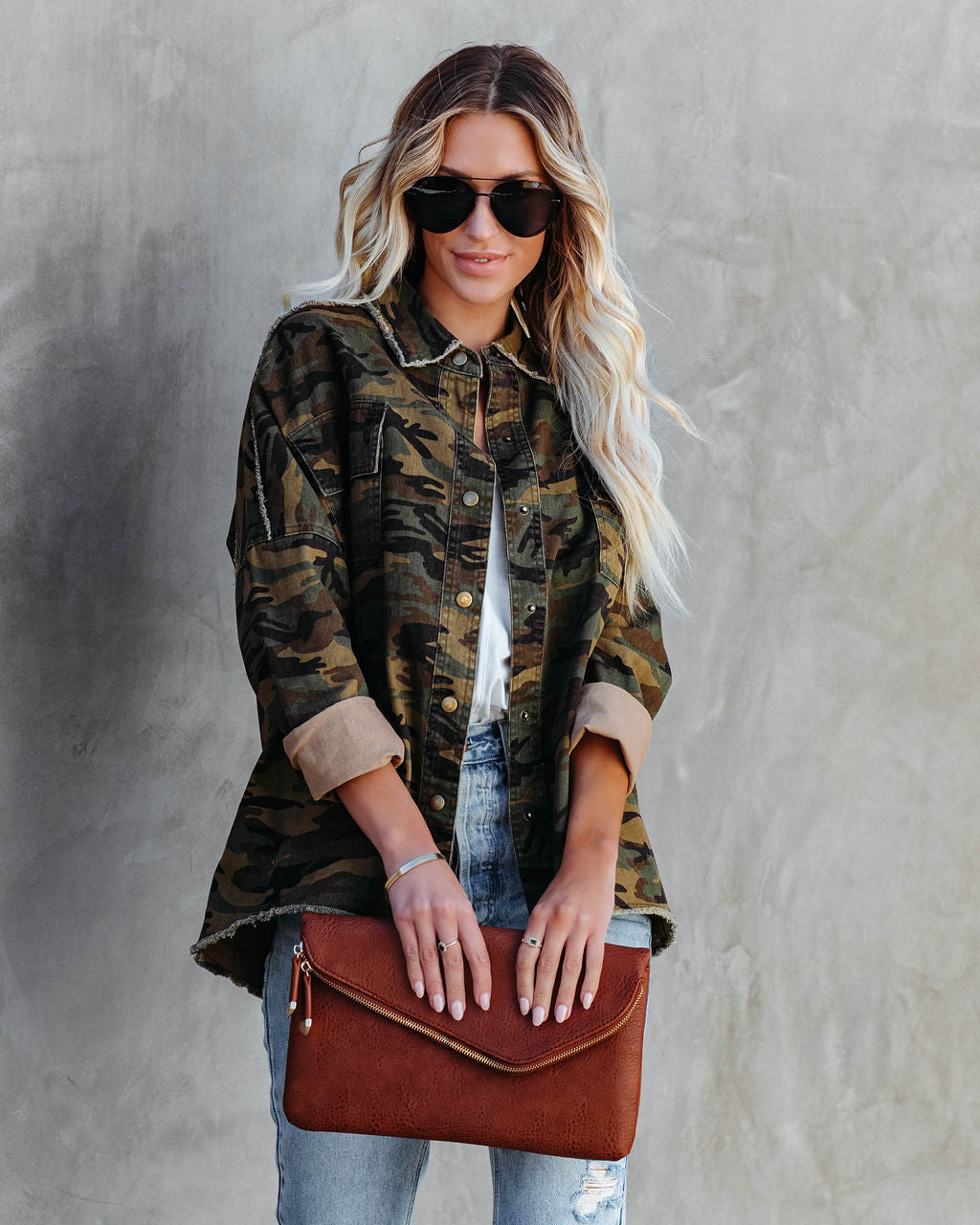 Camouflage Cotton Rock & Roll Frayed Utility Jacket