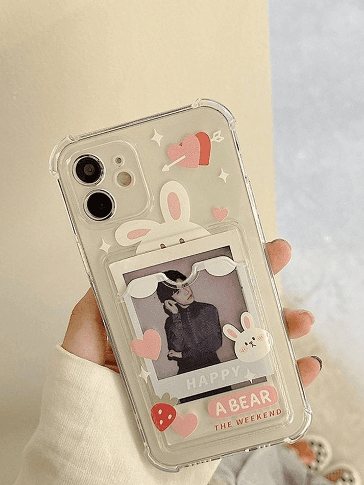 Card Holder Detail Cartoon Pattern Clear Iphone Case