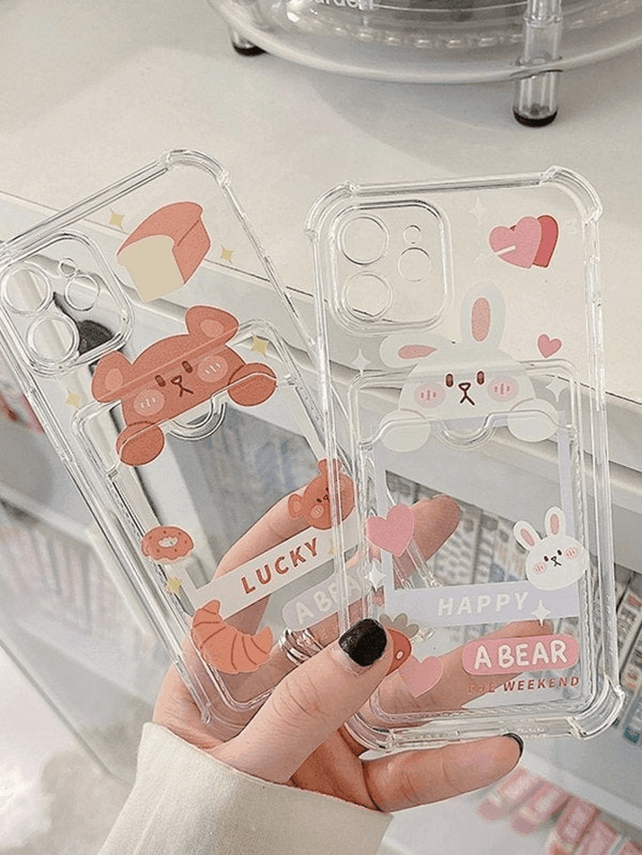 Card Holder Detail Cartoon Pattern Clear Iphone Case - HouseofHalley