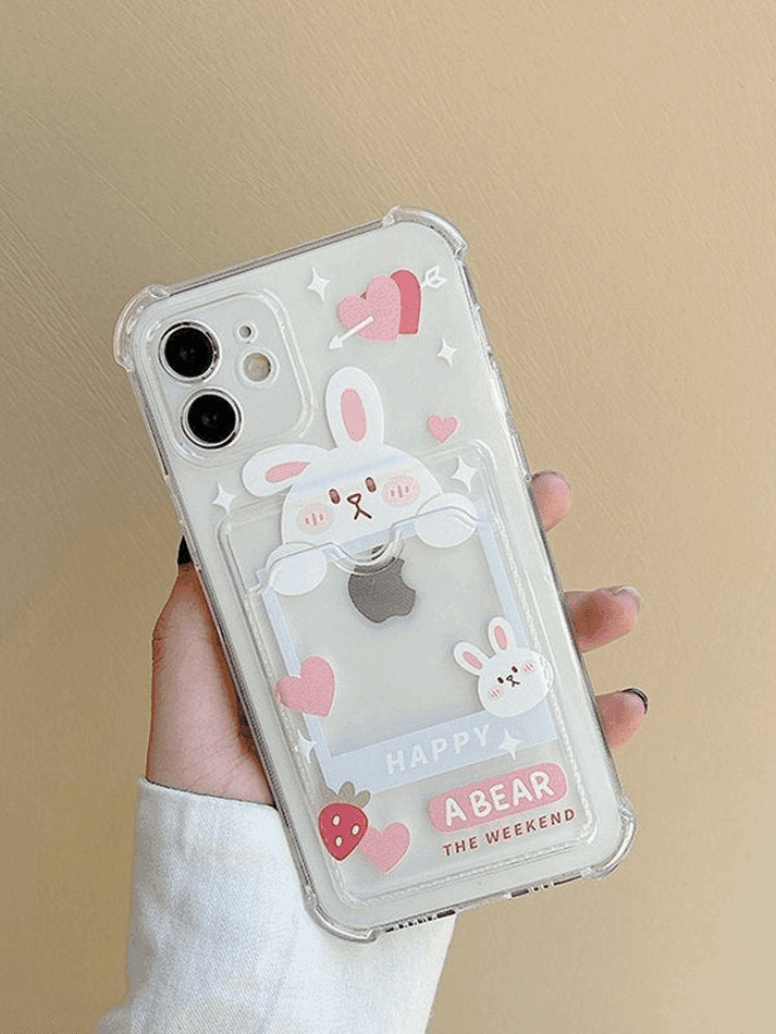 Card Holder Detail Cartoon Pattern Clear Iphone Case - HouseofHalley