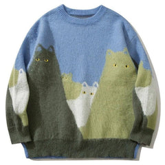 Cat Graphic Knitted Oversized Sweater