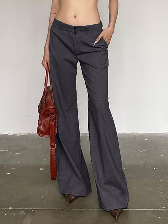 Low Waist Plain Slim-Fit Boot-Cut Pants - HouseofHalley