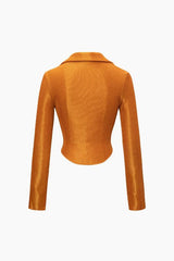 Textured Hook And Eye Collar Long Sleeve Top - HouseofHalley