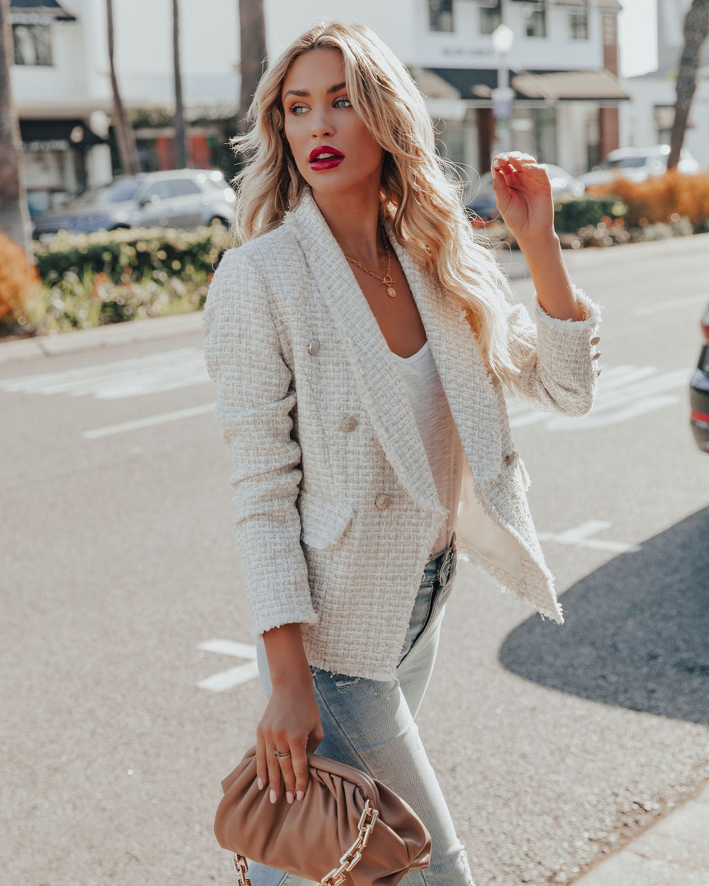 Celena Pocketed Tweed Blazer