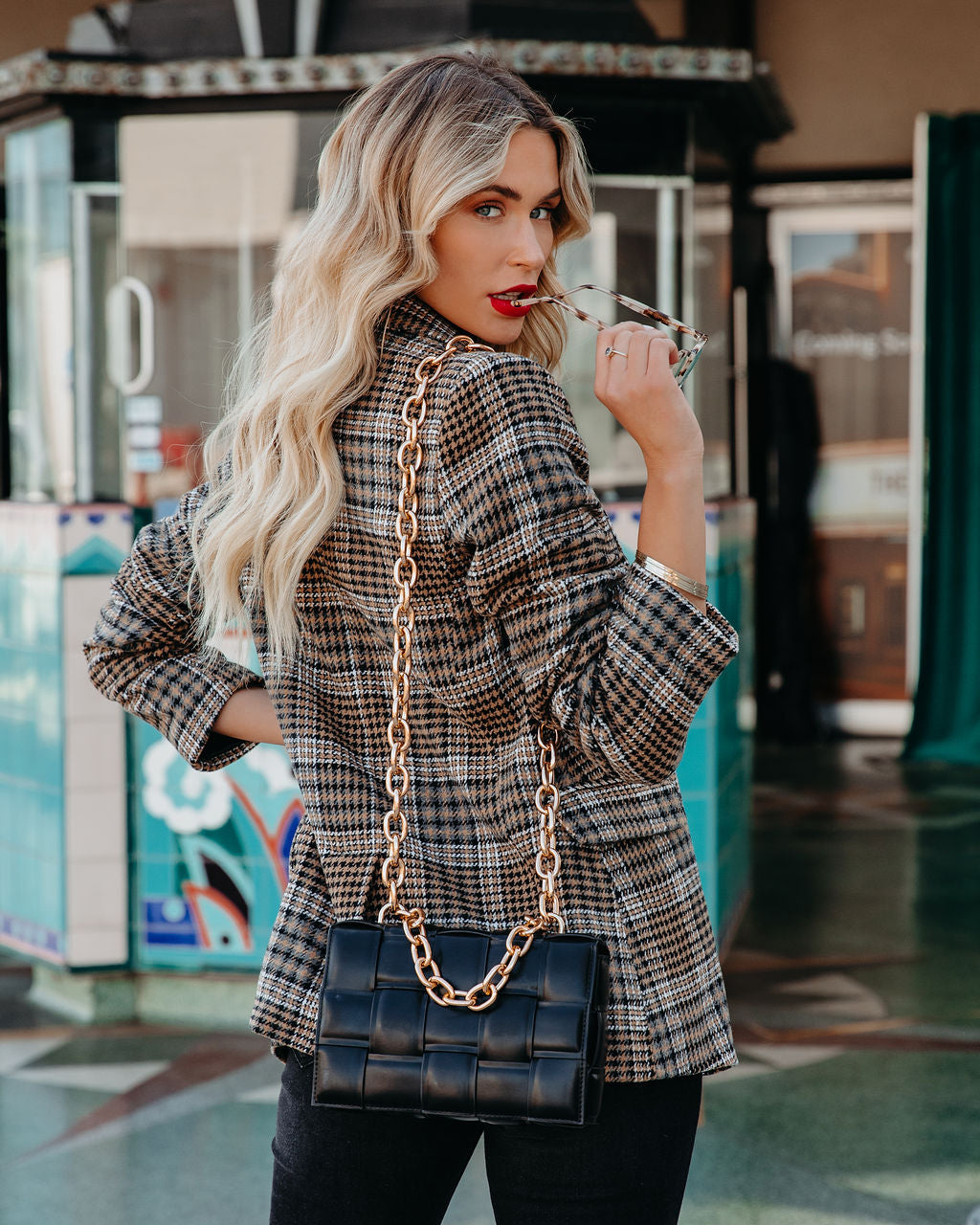 Celina Pocketed Plaid Blazer