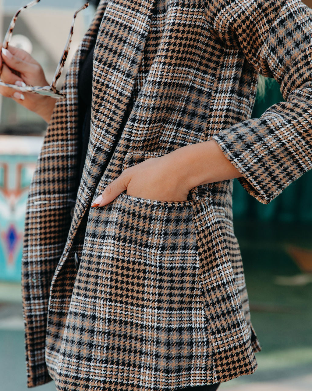 Celina Pocketed Plaid Blazer