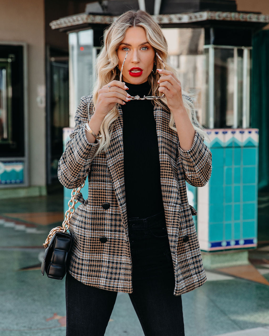 Celina Pocketed Plaid Blazer