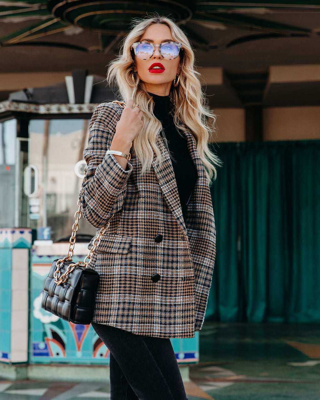 Celina Pocketed Plaid Blazer