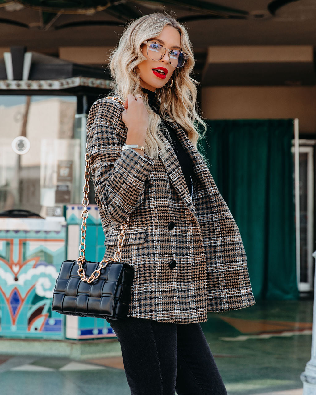 Celina Pocketed Plaid Blazer