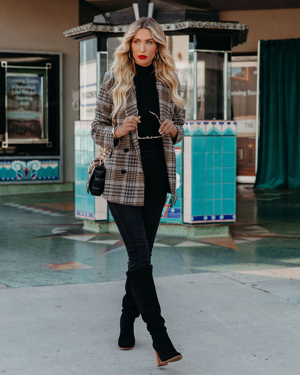 Celina Pocketed Plaid Blazer