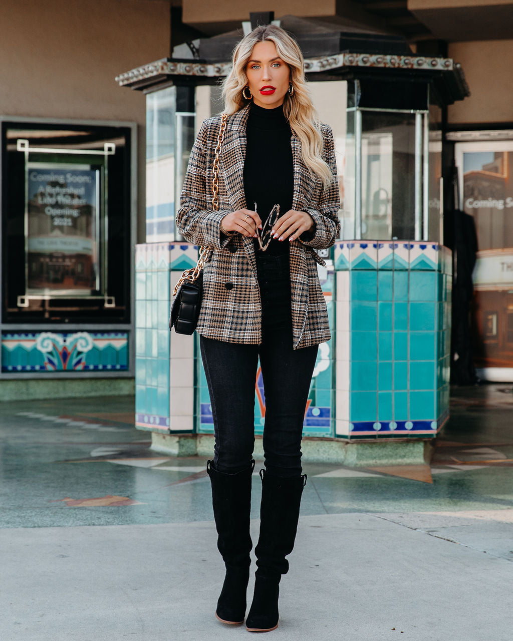 Celina Pocketed Plaid Blazer