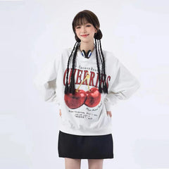 Red Cherries Print Hoodie