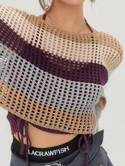 Colorful Stripe Patchwork Cutout Crochet Top - HouseofHalley